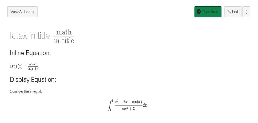 How the equations render from LaTeX for student view in CarmenCanvas. 