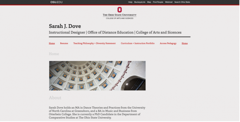 Screenshot image of Sarah J. Dove u.osu.edu porfolio website.