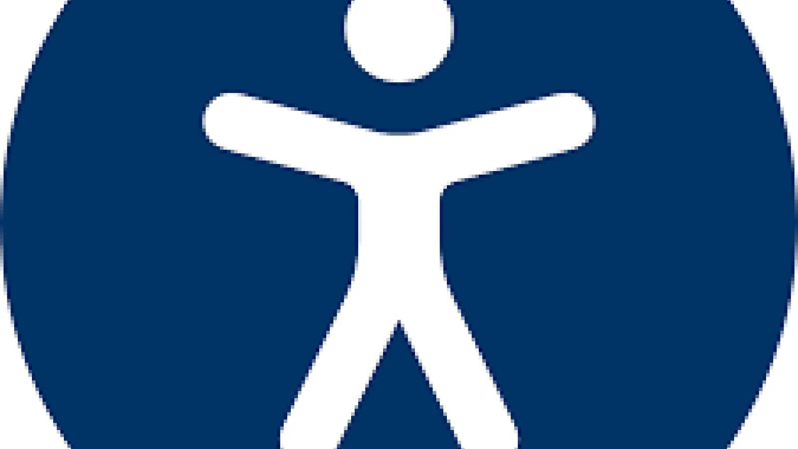 Icon of white stick figure person on blue background