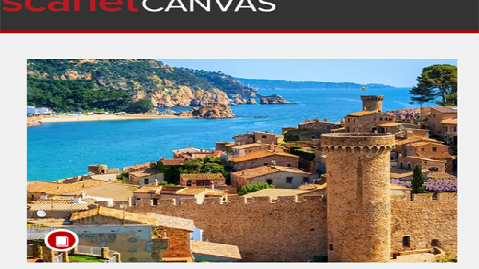 ScarletCanvas title card with an image of a castle along a mountainous coastline