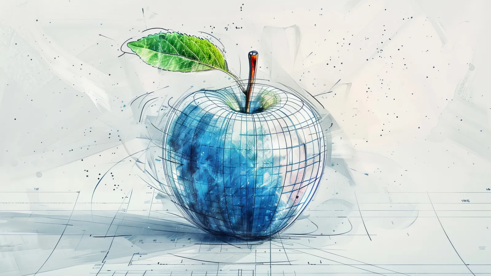 A blue apple outlined in pencil