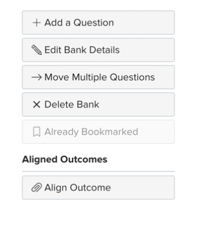 Screenshot image of the Navigation Menu that appears on the right-hand side of the screen when you select a single Question Bank to manage.