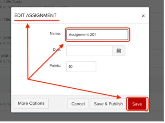 Screenshot of a the editing pop-out box showing the renaming of a duplicated assignment.
