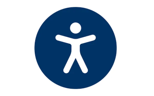 Icon of white stick figure person on blue background