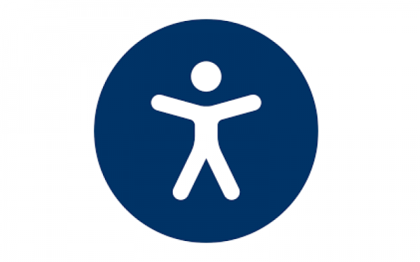 Icon of white stick figure person on blue background