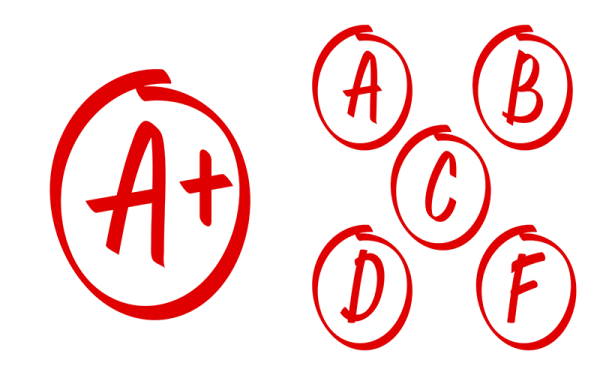 Grades in circles in red Sharpie.