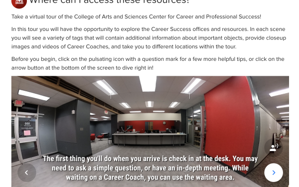 This screen shot shows excerpts from the virtual tour of the Career Success offices.