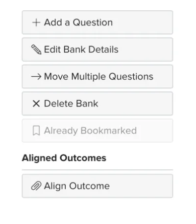 Screenshot image of the Navigation Menu that appears on the right-hand side of the screen when you select a single Question Bank to manage.