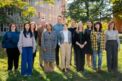 The Office of Distance Education team standing outside on Ohio State's campus. 