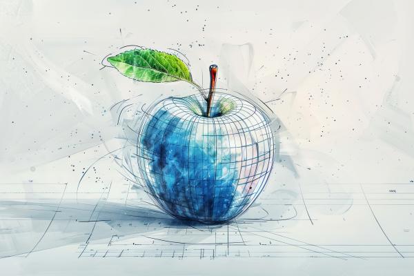 A blue apple outlined in pencil