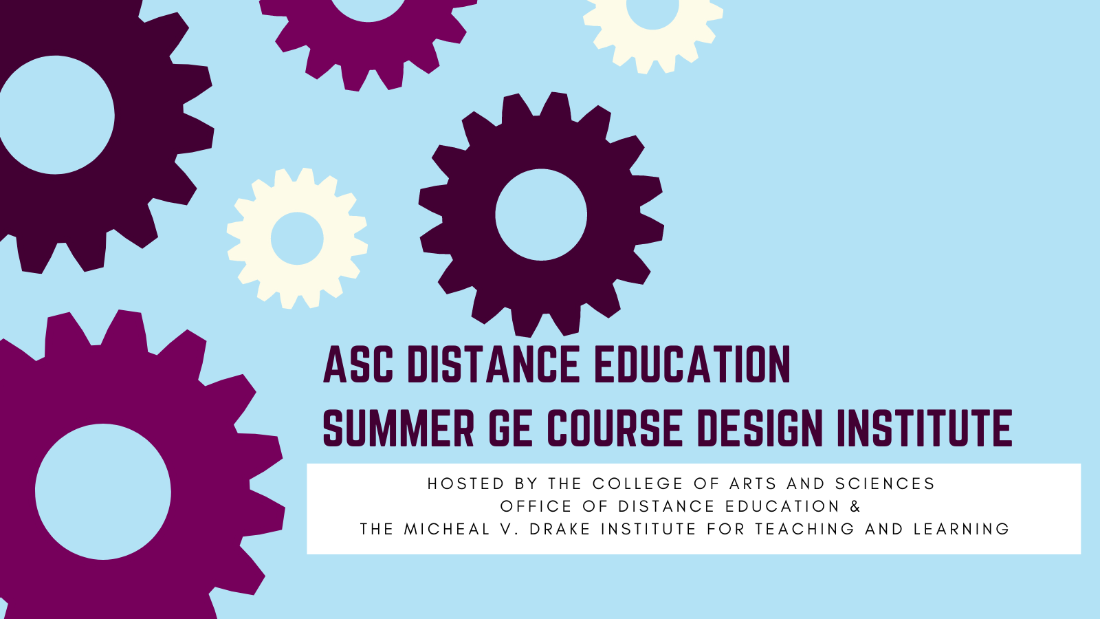 Decorative Image with Gears and the text, "The Distance Education GE Course Design Institute"